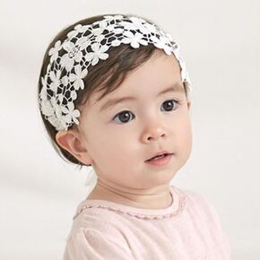 Baby Girls Lacy Bow Headband Soft Breathable Lace Hairband for Toddlers Infant Baptism Christening Beanie Cap Wide Turban Wedding Party Shower Gifts (Style 1)