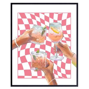 Bar Art Wall Decor - Cocktail party Decorations - Happy Hour Wall Decor for Women - Wine Wall Art - Bar Decor - Fun Y2k Chic Home Decor - Retro Decor - Eclectic Cute Preppy Dining room Wall Decor