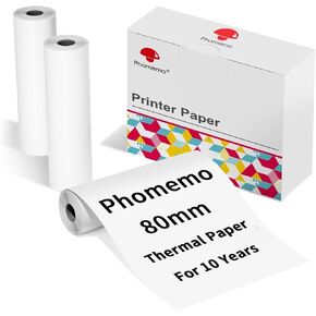 Phomemo 110mm Thermal Printer Paper 3 Rolls, Compatible with M832 M834 M835 M04S M04AS Portable Label Printer, White Thermal Paper Rolls for Photo/Study Notes/to do List, 4.33in x 255.9in
