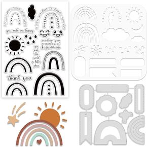 Realistic Rainbow Cloud Stamps and Die and Layering Coloring Stencil Bundle for Card Making Album Arts Crafts Supplies