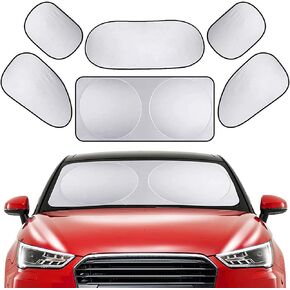 Miytsya 6 PCS Car Windshield Sunshade Full Set, Car Sun Shade Reflective Sun Cover Full, Automotive Interior Cool Sun Shade for Car, Truck, SUV, Van (Silver)