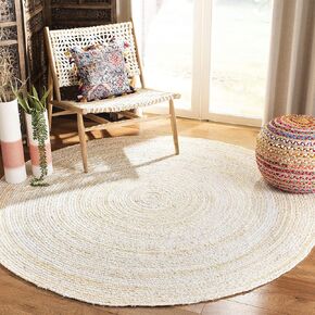 SAFAVIEH Braided Collection Area Rug - 3' Round, Beige with Pink Accents, Handmade Cotton, Country Cottage Style, Reversible, Ideal for Areas in Entryway Foyer Living Room Bedroom Kitchen (BRD452B)
