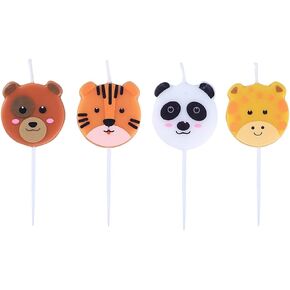 Cute Animal Birthday Candles, Cute Tiger Giraffe Bear Panda Face Shaped Cake Cupcake Candles for Birthday Baby Shower Party Supplies - Set of 4