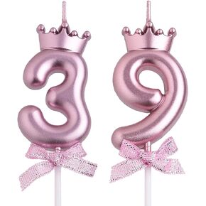 39th 93rd Birthday Candles, Rose Gold 93 39 Year Old Number Birthday Candles, Happy Birthday Party Cake Topper Decoration Gifts for Women Men