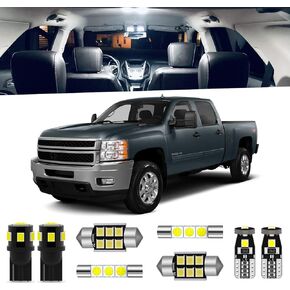 12-Pieces White Interior LED Light Kit for Chevrolet Silverado/GMC Sierra 2007 2008 2009 2010 2011 2012 2013 Interior LED Lighting Package + Cargo Lights, License Plate Lights, Install Tool