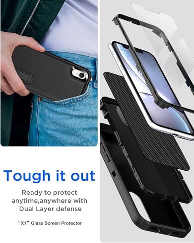 AICase Rugged Case for iPhone XR,Heavy Duty 3-Layer Pocket-Friendly Durable Military Grade Protection Shockproof/Drop Proof Protective Cover for iPhone XR 6.1"_1 in Kuwait