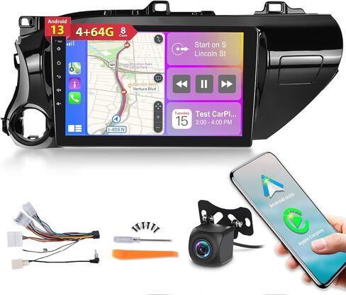 8 Core [4G+64G] راديو سيارة لسيارة Toyota Hilux 2015 2016 2017 2018 2019 2020 - Android 13 شاشة لمس ستيريو، DSP 32 EQ/IPS/Carplay/Android Auto/SWC/BT/WiFi + كاميرا احتياطية AHD in Saudi Arabia