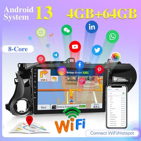 8 Core [4G+64G] راديو سيارة لسيارة Toyota Hilux 2015 2016 2017 2018 2019 2020 - Android 13 شاشة لمس ستيريو، DSP 32 EQ/IPS/Carplay/Android Auto/SWC/BT/WiFi + كاميرا احتياطية AHD in Saudi Arabia