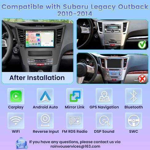 Roinvou 2+32G Android Car Stereo for Subaru Legacy Outback 2010-2014, 9" Touchscreen in-Dash GPS Navigation with Wireless CarPlay Android Auto Mirror Link WiFi Bluetooth FM RDS Radio Backup Camera in Saudi Arabia