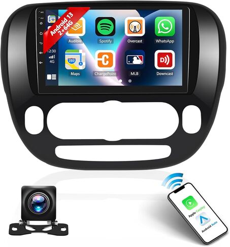 [2+64G] ستيريو سيارة Android 13 لسيارة Kia Soul 2014-2017 (مكيف هواء يدوي) مع Apple Carplay وAndroid Auto، راديو سيارة بشاشة تعمل باللمس 9 بوصة مع مرآة Link GPS WiFi Bluetooth FM/RDS SWC AUX-in+كاميرا احتياطية in Saudi Arabia