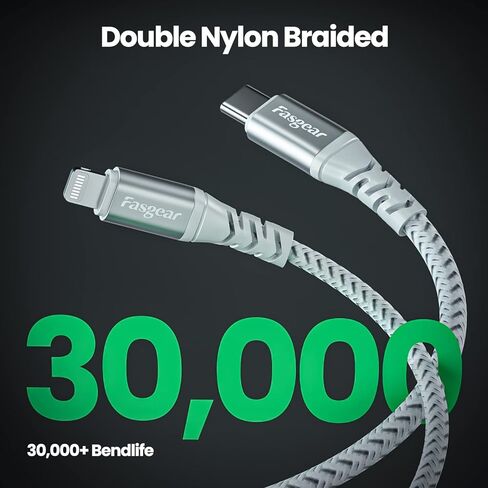 Fasgear USB-C to Lightning Cable 6ft 1 Pack Long MFi Certified Braided USB C to Lightning PD Fast Charger Cord Compatible for iPhone 11 12 13 14 Pro Max X XS XR 8 7 6s Plus SE iPad AirPods Pro Grey in Kuwait