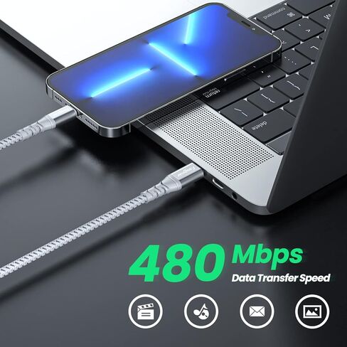 Fasgear USB-C to Lightning Cable 6ft 1 Pack Long MFi Certified Braided USB C to Lightning PD Fast Charger Cord Compatible for iPhone 11 12 13 14 Pro Max X XS XR 8 7 6s Plus SE iPad AirPods Pro Grey in Kuwait