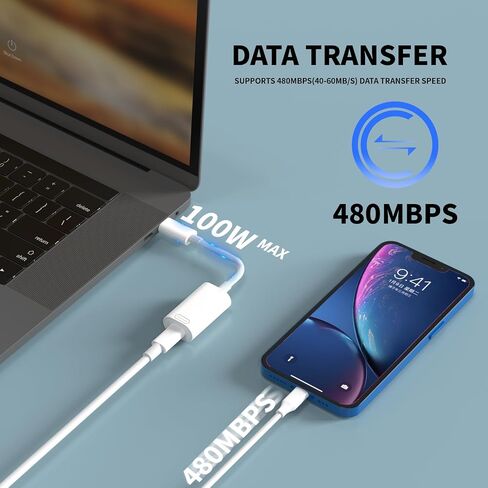 محول شاحن USB C إلى Lightning، [معتمد من MFi] من النايلون المضفر USB C ذكر إلى أنثى محول شحن Lightning موصل دونجل لهاتف iPhone 15/15 Plus/15 Pro/15 Pro Max/iPad، يدعم بيانات الشحن in Kuwait