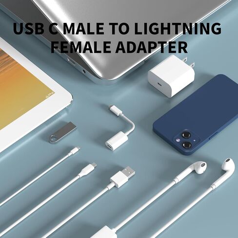 محول شاحن USB C إلى Lightning، [معتمد من MFi] من النايلون المضفر USB C ذكر إلى أنثى محول شحن Lightning موصل دونجل لهاتف iPhone 15/15 Plus/15 Pro/15 Pro Max/iPad، يدعم بيانات الشحن in Kuwait
