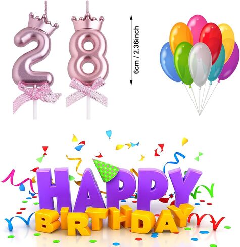 شموع عيد الميلاد الثامن والعشرون، شموع عيد الميلاد الذهبية الوردية 82 28 عامًا، هدايا تزيين تزيين الكيك لحفلة عيد ميلاد سعيد للنساء والرجال in Saudi Arabia