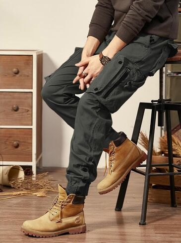 ITALYMORN Man Wild Cargo Pants مرونة الخصر المشي لمسافات طويلة السراويل مع حلقة الحزام in Kuwait