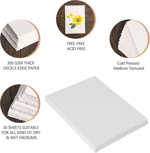 30Sheets Deckle Edge 100% Cotton Watercolor Paper 300gsm (140lbs) 6 * 8inch /Cold Press/Acid Free Mixed Media Art Papers for Painting Writing Calligraphy Invitations Letters in Saudi Arabia