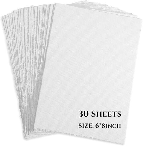 30Sheets Deckle Edge 100% Cotton Watercolor Paper 300gsm (140lbs) 6 * 8inch /Cold Press/Acid Free Mixed Media Art Papers for Painting Writing Calligraphy Invitations Letters in Saudi Arabia