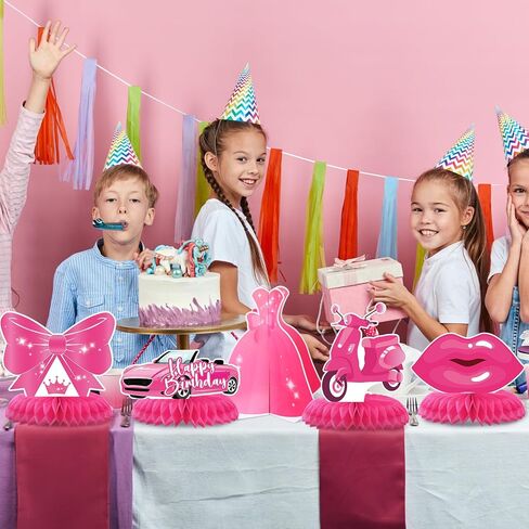 liliful 12 حزمة الوردي فتاة عيد ميلاد الديكور الفتيات حزب العسل المركزية 3D فتاة موضوع الجدول الديكور الساخن الوردي الأميرة الجدول توبر للفتيات غرفة الزفاف العازبة حزب اللوازم in Saudi Arabia