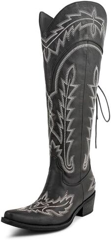 Embroidered Cowboy Boots for Women Knee High Cowgirl Boots Wide Calf Western Lace Up Fashion Boots in Saudi Arabia