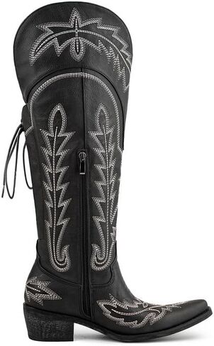 Embroidered Cowboy Boots for Women Knee High Cowgirl Boots Wide Calf Western Lace Up Fashion Boots in Saudi Arabia