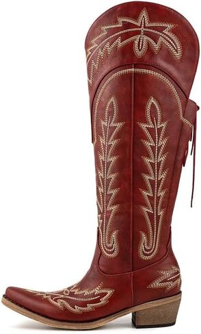 Embroidered Cowboy Boots for Women Knee High Cowgirl Boots Wide Calf Western Lace Up Fashion Boots in Saudi Arabia