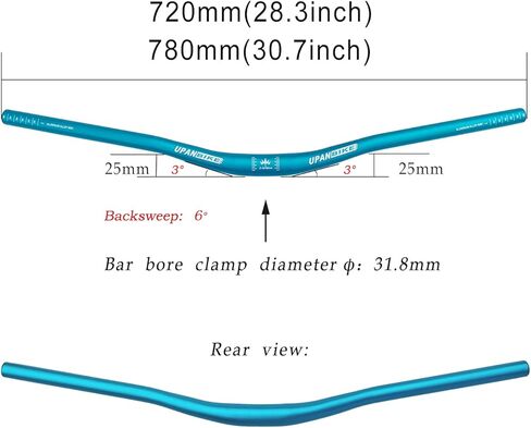 UPANBIKE Bike Handlebar φ31.8mm 720mm MTB Mountain Bike Bicycle Extra Long Riser Handlebar(Black) in Kuwait