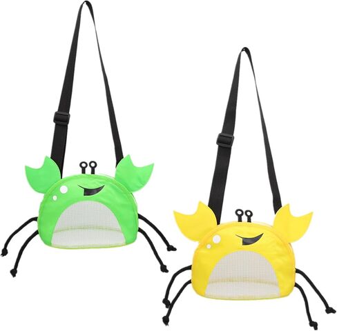 2 Pack Seashell Collecting Bag Mesh Beach Bag Crab Shaped Adjustable Strap Mesh Bag for Beach Picking up Seashells, Green and Yellow in Saudi Arabia