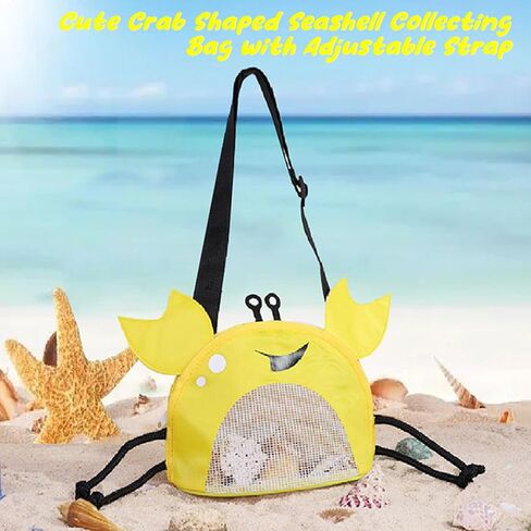 2 Pack Seashell Collecting Bag Mesh Beach Bag Crab Shaped Adjustable Strap Mesh Bag for Beach Picking up Seashells, Green and Yellow in Saudi Arabia