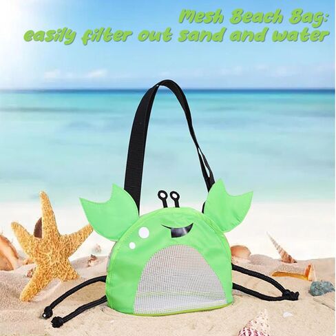 2 Pack Seashell Collecting Bag Mesh Beach Bag Crab Shaped Adjustable Strap Mesh Bag for Beach Picking up Seashells, Green and Yellow in Saudi Arabia