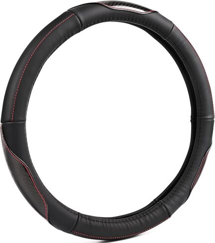 Black Carbon Fiber Genuine Leather Steering Wheel Cover for Men，High-Grade Cowhide Steering Wheel Cover for Cars，Universal 14.5-15 inch Steering Wheel in Saudi Arabia