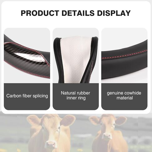 Black Carbon Fiber Genuine Leather Steering Wheel Cover for Men，High-Grade Cowhide Steering Wheel Cover for Cars，Universal 14.5-15 inch Steering Wheel in Saudi Arabia