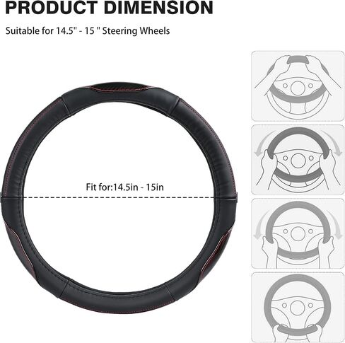 Black Carbon Fiber Genuine Leather Steering Wheel Cover for Men，High-Grade Cowhide Steering Wheel Cover for Cars，Universal 14.5-15 inch Steering Wheel in Saudi Arabia