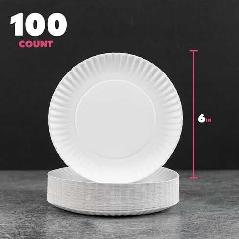 Small Paper Plates - [100-Pack] - (6-Inch Round) - Lightweight Uncoated 6 Inch Disposable Paper Plates - For Crafts, Events, Projects, Dry Foods & General Use in Saudi Arabia