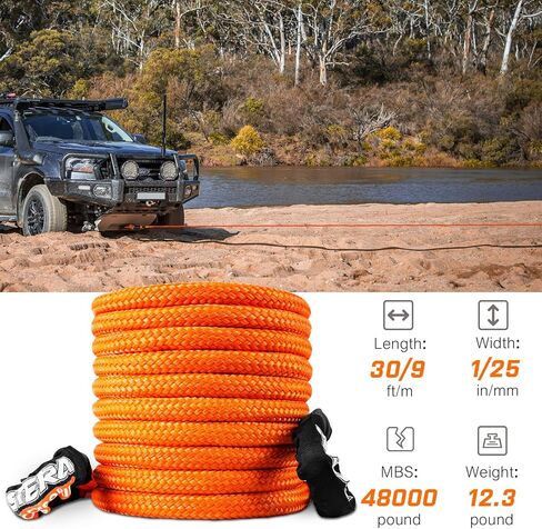 حبل سحب للانتعاش الحركي مقاس 1 بوصة × 30 قدمًا، مع 2 أغلال ناعمة UHMWPE، حزام خطف للطرق الوعرة شديد التحمل، مجموعة استعادة السيارة البرتقالية لسيارة جيب شاحنة ATV UTV SUV in Kuwait