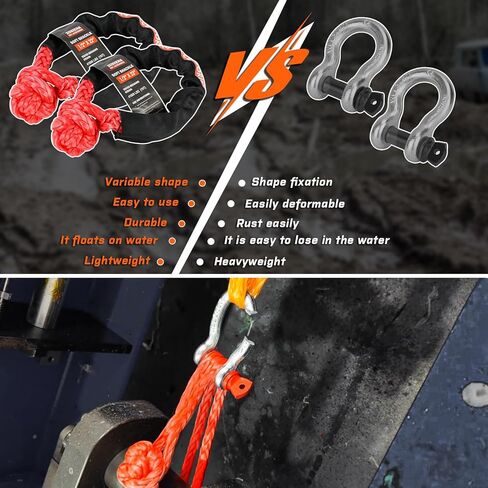 حبل سحب للانتعاش الحركي مقاس 1 بوصة × 30 قدمًا، مع 2 أغلال ناعمة UHMWPE، حزام خطف للطرق الوعرة شديد التحمل، مجموعة استعادة السيارة البرتقالية لسيارة جيب شاحنة ATV UTV SUV in Kuwait