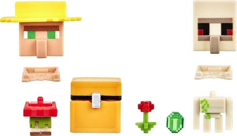 Minecraft Mob Head Minis Villager Guarding Iron Golem Pack with 2 Action Figures & Accessories, Incudes Authentic Pixelated Video-Game Characters Steve & Spider, Age 6 Years & Older in Saudi Arabia