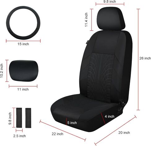 AKAUTO Car Seat Covers Front Pair with Seat Belt Pads and Steering Wheel Cover, Premium Automotive Interior Covers, Seat Covers with Removable Headrest, Universal Fit for Most Cars, Sedan, Truck, SUV in Saudi Arabia