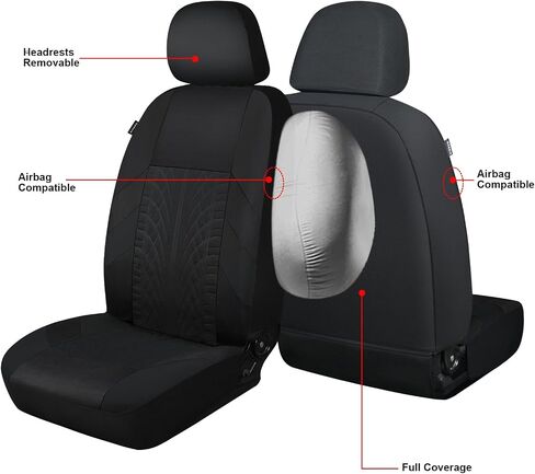 AKAUTO Car Seat Covers Front Pair with Seat Belt Pads and Steering Wheel Cover, Premium Automotive Interior Covers, Seat Covers with Removable Headrest, Universal Fit for Most Cars, Sedan, Truck, SUV in Saudi Arabia