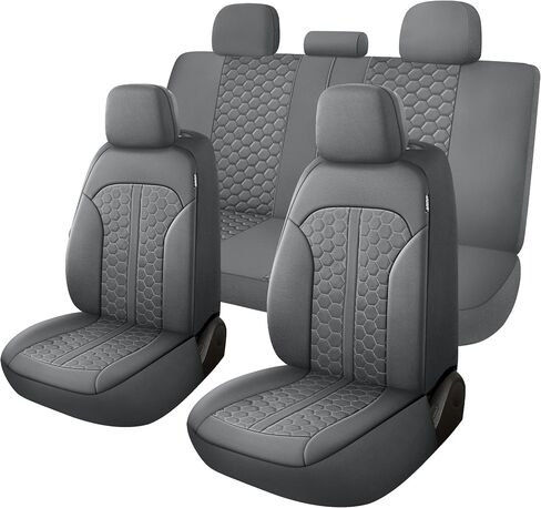 YGL Luxury Leather Car Seat Covers Full Set, Anti-Stain Interior Protector.Waterproof Auto Seat Covers for Cars,Trucks,Van,SUV,Pickup,Airbag Compatible (Beige) in Saudi Arabia