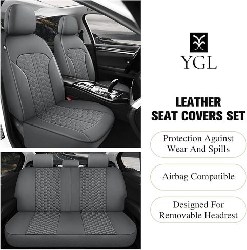 YGL Luxury Leather Car Seat Covers Full Set, Anti-Stain Interior Protector.Waterproof Auto Seat Covers for Cars,Trucks,Van,SUV,Pickup,Airbag Compatible (Beige) in Saudi Arabia