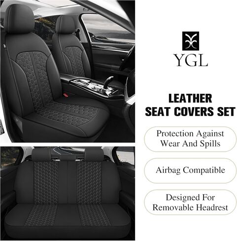YGL Luxury Leather Car Seat Covers Full Set, Anti-Stain Interior Protector.Waterproof Auto Seat Covers for Cars,Trucks,Van,SUV,Pickup,Airbag Compatible (Beige) in Saudi Arabia