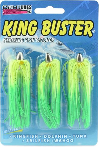 C&H، King Buster Lure، تنورة Firetail/Green Firetail، رأس 1/8 أونصة / 3.5 جم، 2.5 بوصة / 6.35 سم، 3 قطع in Kuwait