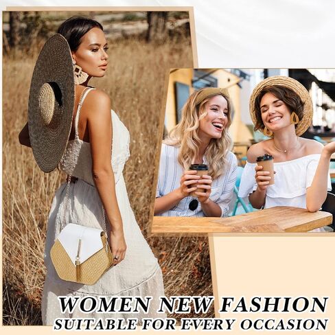 8 Pieces Women Bohemian Straw Purses Bags Crossbody Clutch Purses Summer Rattan Earrings Lightweight Boho Straw Knotted Hair Bands and Disk Circle Pendant Necklace Set in Saudi Arabia
