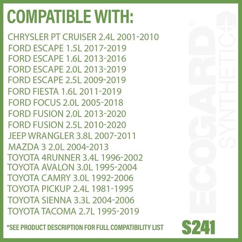 فلتر زيت المحرك الفاخر S241 من ECOGARD للزيوت الاصطناعية يناسب Ford Focus 2.0L 2005-2018، Fusion 2.5L 2010-2020، Escape 2.0L 2013-2022، Escape 1.5L 2017-2022، Escape 2.5L 2009-2020 in Saudi Arabia