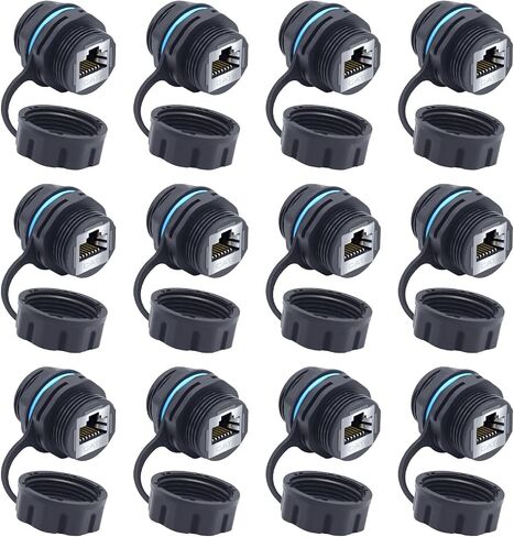 RJ45 CAT6 لوحة تركيب محمية موصل مقاوم للماء Cat5/5e/6 أنثى إلى أنثى 8P8C إيثرنت LAN كابل مقرنة محول رأس مزدوج مع غطاء مقاوم للماء/الغبار 12 قطعة in Kuwait