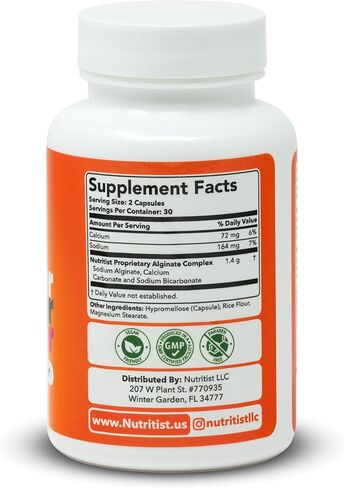 REFLUXTER Natural Acid Reflux Sodium Alginate Supplement - Esophageal Rescue Support for Indigestion, Lpr, Heartburn, Gerd Relief - 60 Capsules. Made in USA in Saudi Arabia