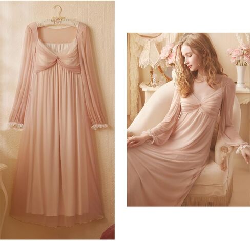 Womens' Long sheer Vintage Nightgown Victorian Princess Nightdress Lace Sleepwear Lounger Chemises Pajamas in Saudi Arabia