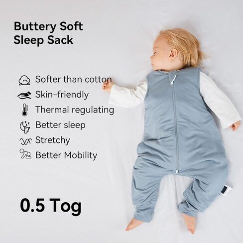 BubblePanda Rayon Made from Bamboo Toddler Sleep Sack with Feet 6-12 Months 0.5 Tog Ultra Soft Toddler Sleeping Sack Baby Sleep Bag Walker Wearable Blanket with Legs 2-Way Zipper Lightweight in Saudi Arabia