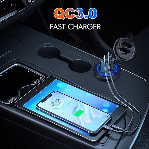 [5 عبوات] مخرج USB 12 فولت، شاحن USB مزدوج سريع 3.0 منفذ مخرج طاقة مقاوم للماء مقبس شاحن USB سريع 12 فولت مع مفتاح طاقة للسيارة وعربة الجولف والقارب البحري والحافلات البحرية والدراجات النارية البحرية in Saudi Arabia